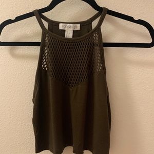Forever 21 Olive Green Sleeveless Mesh Crop Top